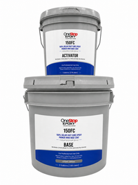 Thumbnail for 150 Fast Cure self-leveling 100% solids epoxy kit with stacked light gray base and activator buckets for rapid floor coating.