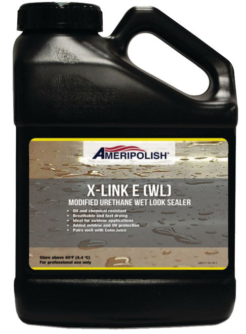 Ameripolish X-Link E (WL) modified urethane sealer in a 1-gallon container, providing a protective wet-look finish for concrete and masonry.