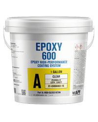Thumbnail for A 1-gallon container of APF Epoxy 600 Clear High-Gloss Resin featuring its technical label, designed for acid and solvent resistance on concrete substrates