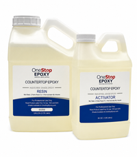 Thumbnail for Front view of the One Stop Epoxy Countertop kit including a 1-gallon Resin jug and a 64oz Activator jug, showing clear labeling for industrial-grade professional use.