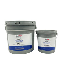 Thumbnail for 150 Fast Cure self leveling 100% solids epoxy kit featuring labeled base and activator buckets for high-build industrial broadcast floors.