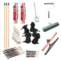 Thumbnail for Full flake epoxy floor tool kit for 1,200+ square feet including spike shoes, squeegee, roller frames, spiked rollers, and application tools.
