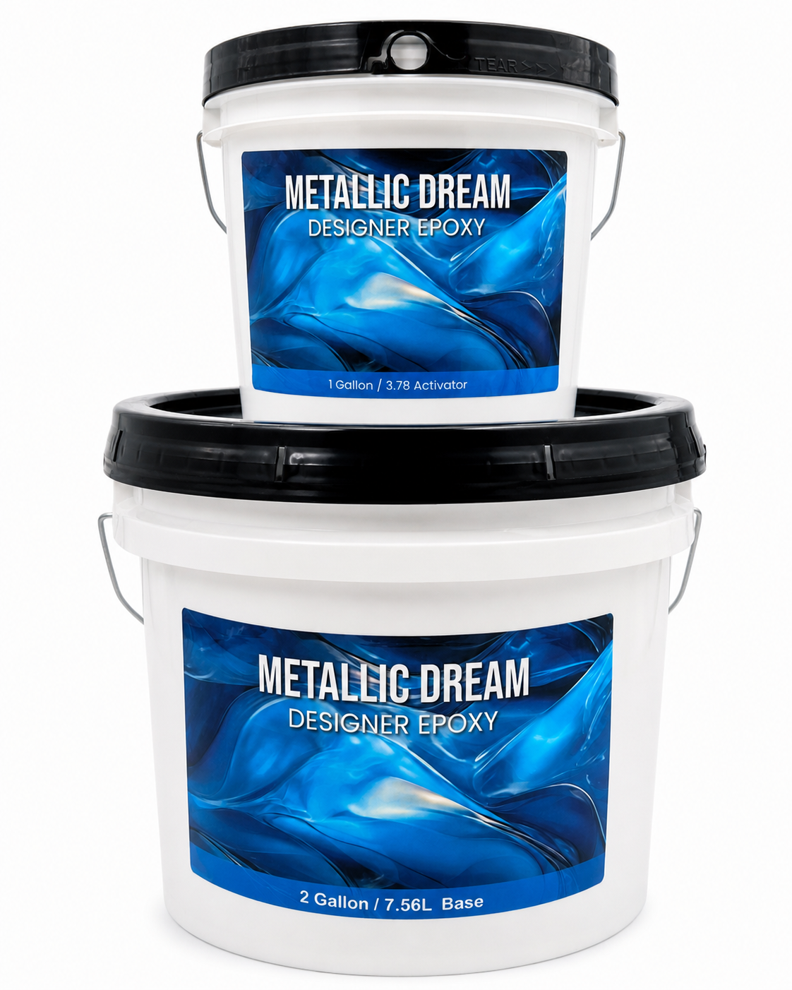 Professional 3-gallon kit of Metallic Dream Designer Epoxy, featuring a 2-gallon base bucket and 1-gallon activator for high-end decorative floor installations.