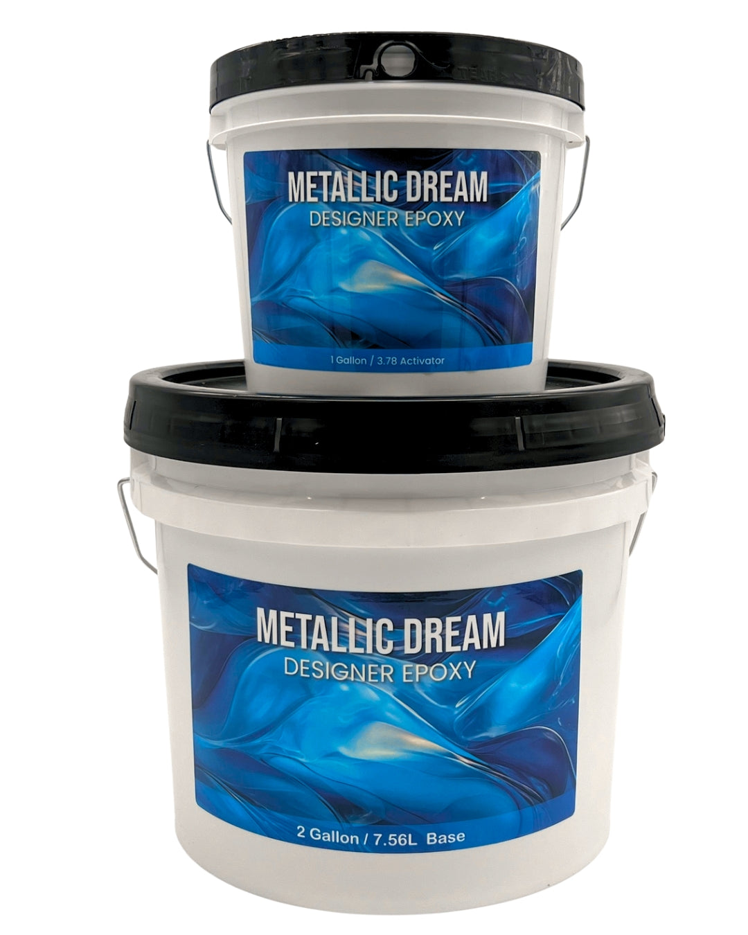 Metallic Dream Designer Epoxy 3-gallon kit featuring a self leveling 100% solids resin for creating high-gloss, reflective artistic floor finishes.