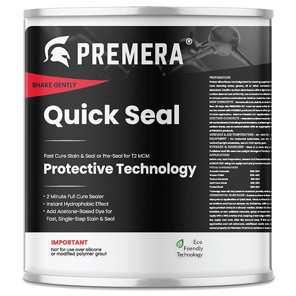 1 Gallon can of Nukote Quick Seal, a fast-drying solvent-based water repellent for stone and concrete that provides an instant hydrophobic effect.