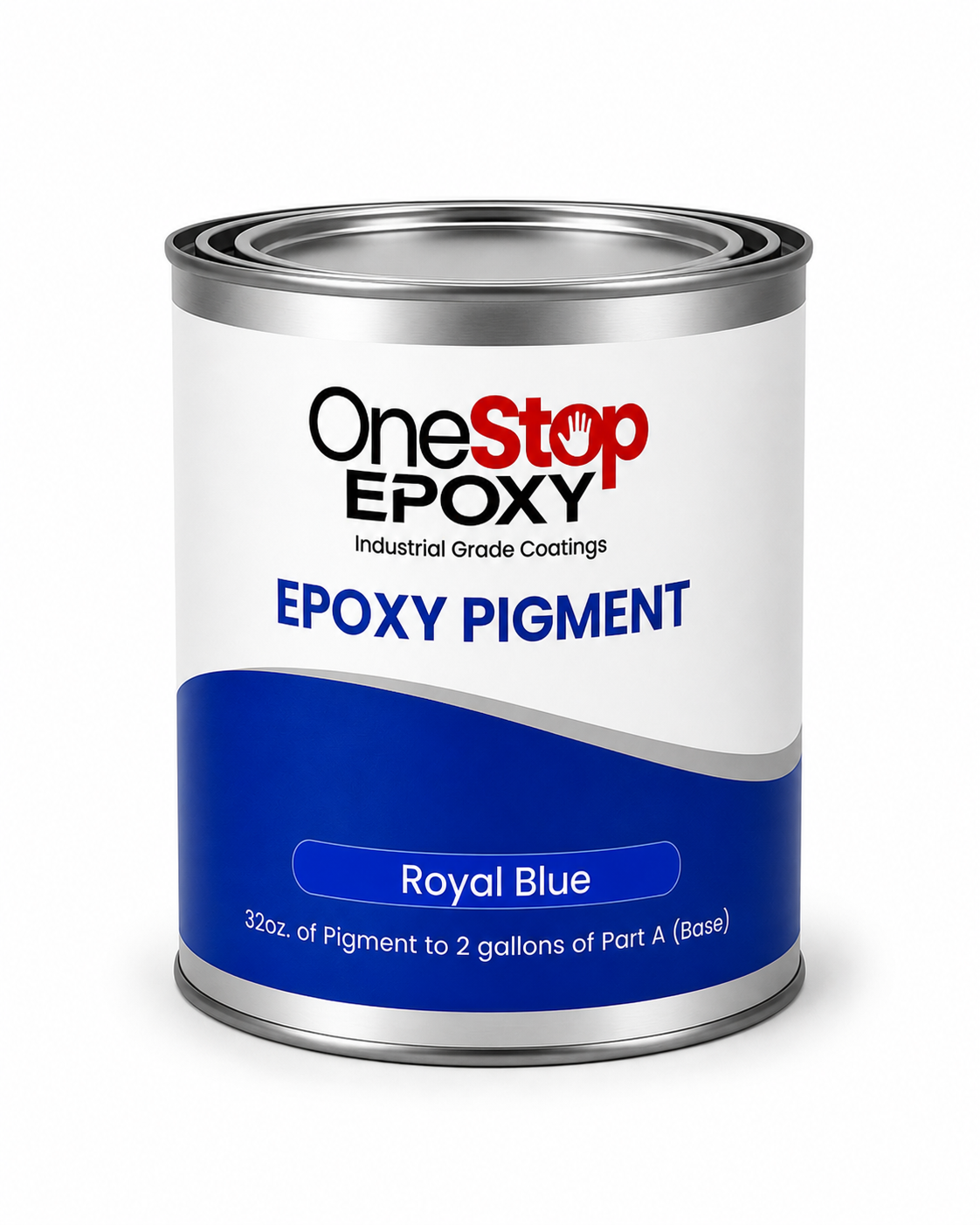 Professional-grade Royal Blue epoxy colorant in a metal 32oz can, designed to provide deep, vibrant saturation for 100% solids floor coating systems.