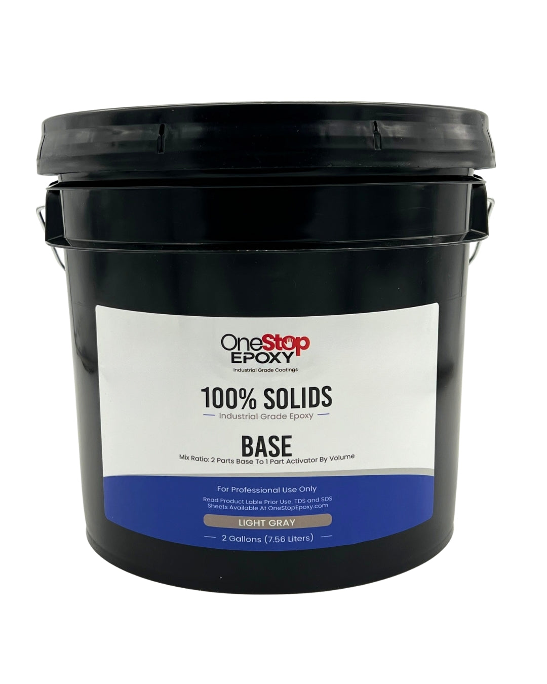 Individual 2-gallon base bucket for the One Stop Epoxy Lite Gray self leveling 100% solids floor kit, designed for high-build industrial and commercial floor applications.