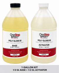 Thumbnail for Two clear 1/2 gallon jugs of Poly Gloss 85 Slow Go polyaspartic topcoat with professional labels on a clean white background.