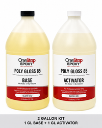 Thumbnail for ne Stop Epoxy Poly Gloss 85 Slow Go 2-gallon kit with 1 gallon Base and 1 gallon Activator jugs for extended working time.