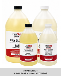 Thumbnail for ne Stop Epoxy Poly Gloss 85 Slow Go 3-gallon kit with 1.5 gallon Base and 1.5 gallon Activator jugs for extended working time.