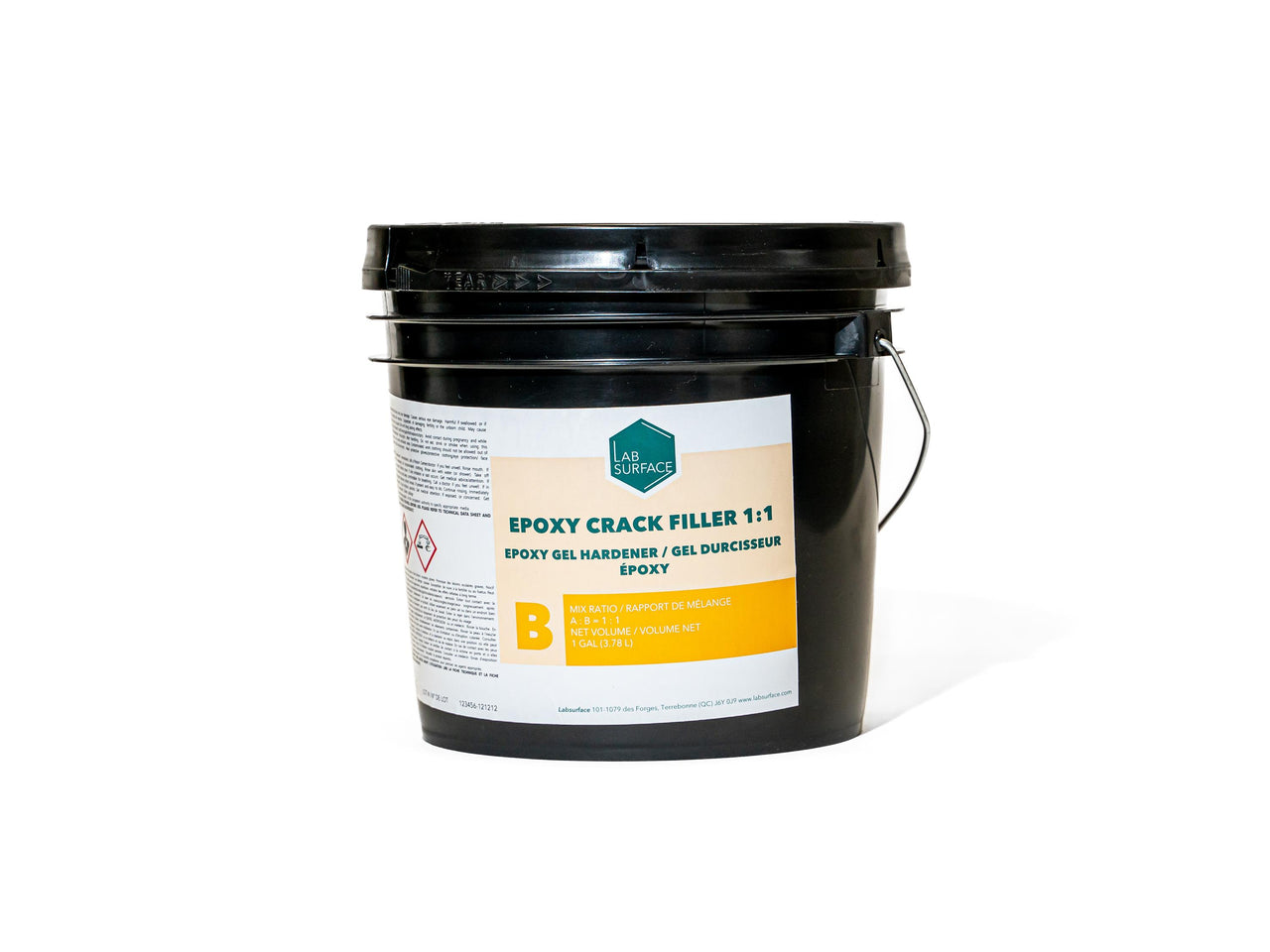 LabSurface Epoxy Crack Filler Part B 1-gallon bucket for a 100% solids non-sag gel system designed for vertical concrete wall and floor repairs.